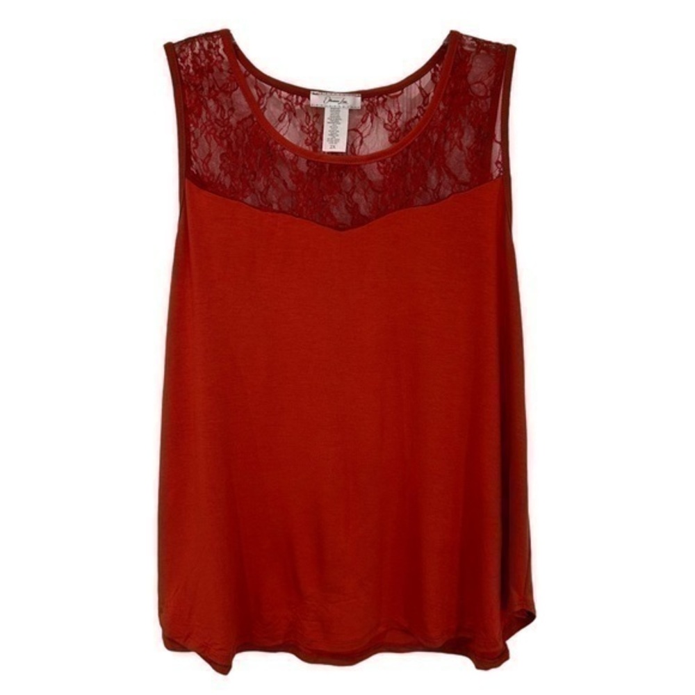 Obsessive Love Women Sleeveless Blouse Sheer Lace Rounded Hem Burnt Orange NWOT